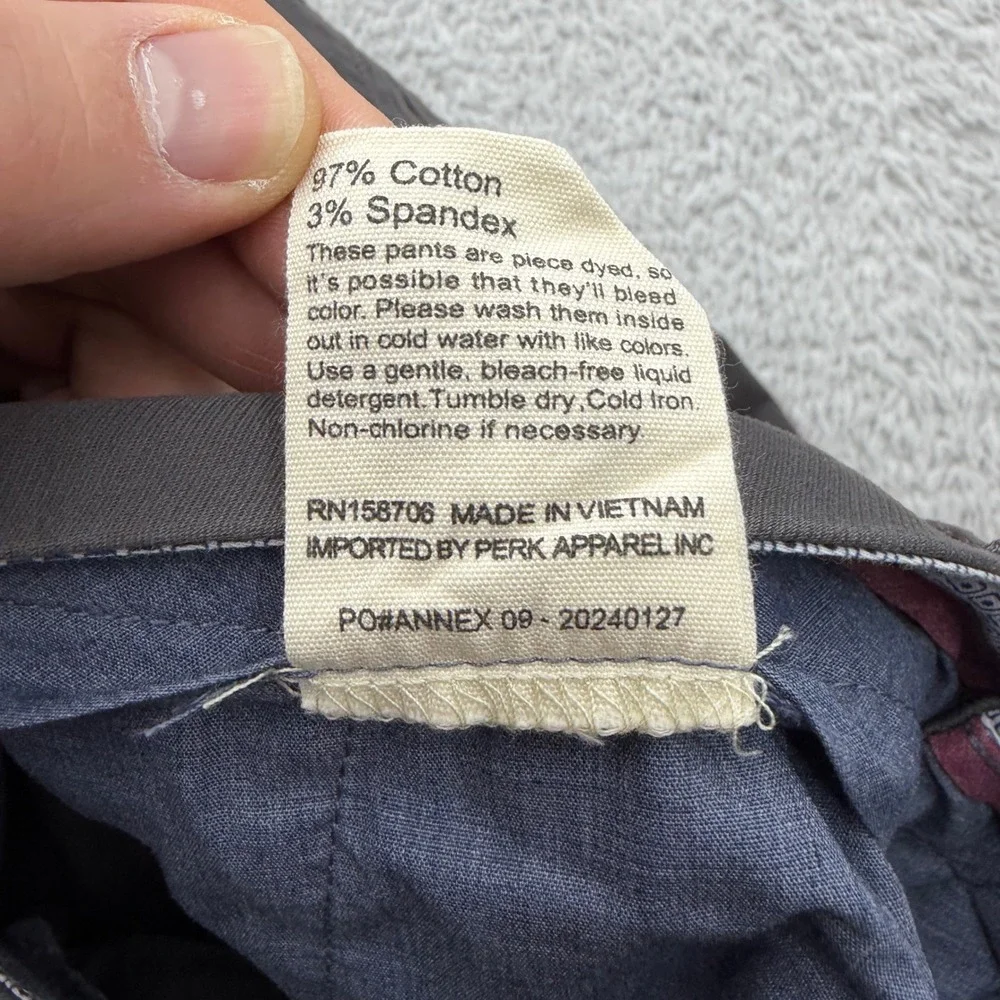 Perk Slim Fit Stretch Chino Pants Mens 38x34 Charcoal‎ Grey Cotton Blend 38/34